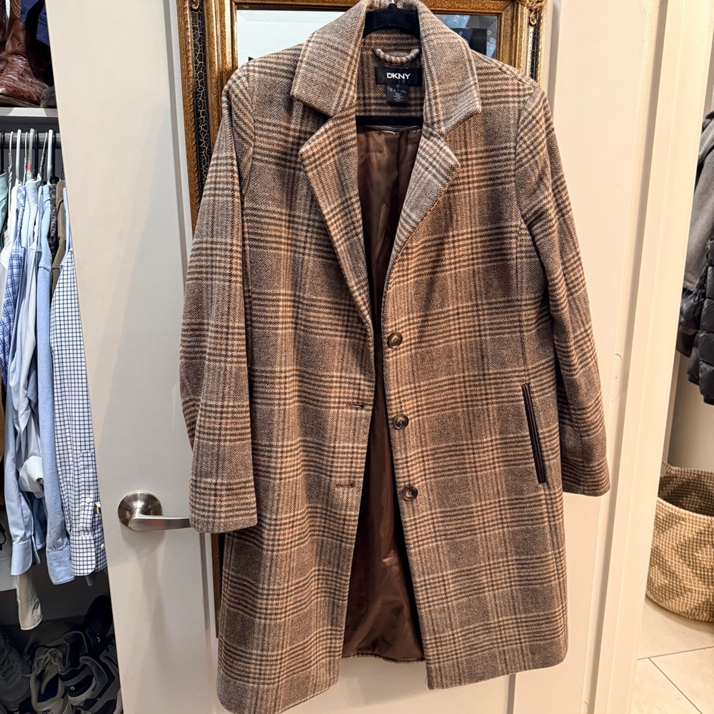DKNY Brown Patterned Wool Jacket - image 1